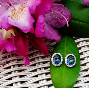 NWOT White Gold Mystic Topaz & CZ Earrings